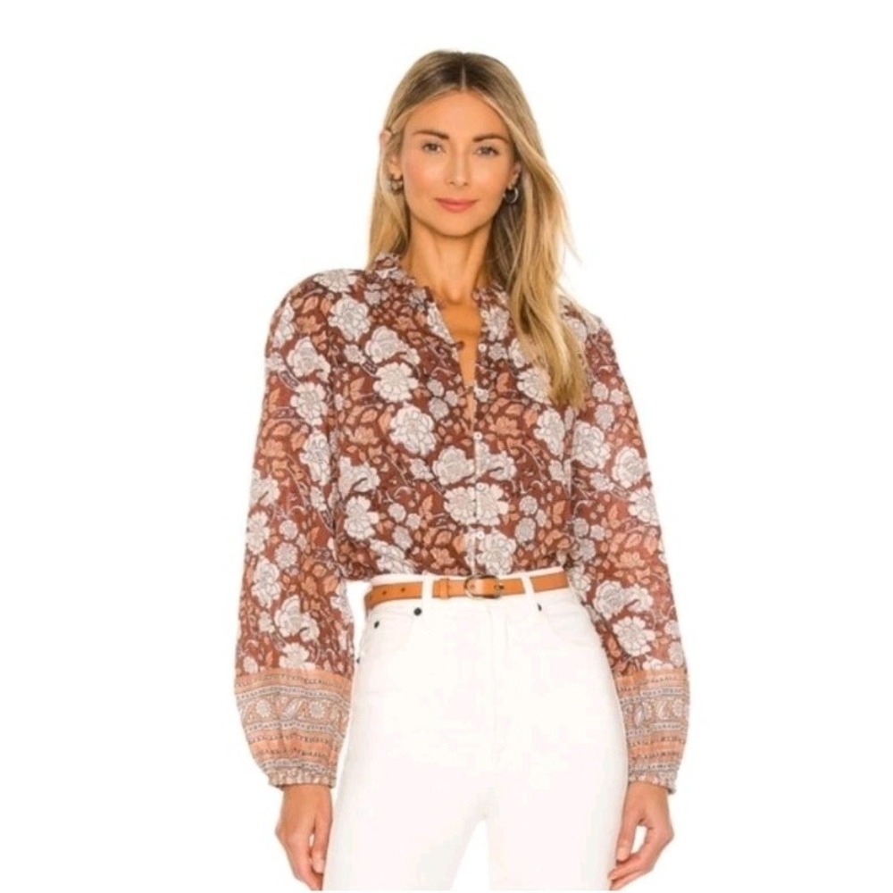 Cleobella Nasir Peasant Rhada Block Print Floral Cotton Blouse Anthropologie S